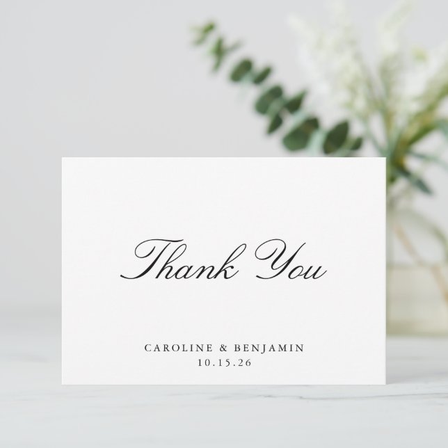 Stylish Classic Script Elegant Wedding Custom Thank You Card (Standing Front)