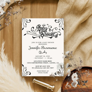 Stylish Classic Vintage Retro Ornament Baby Shower Invitation