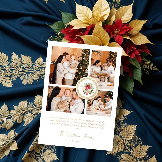 Stylish Classic Xmas Poinsettias Bouquet 4 Photos (Stylish Classic Christmas Poinsettias Bouquet 4 Multi Photos Collage Holidays Cards.)