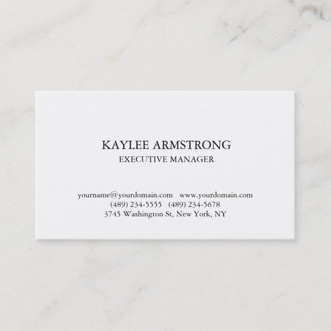 Stylish Classical Plain Simple White Professional Business Card (Front)