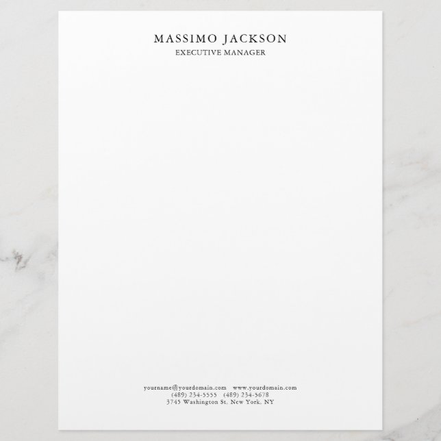 Stylish Classical Plain Simple White Professional Custom Letterhead (Front)