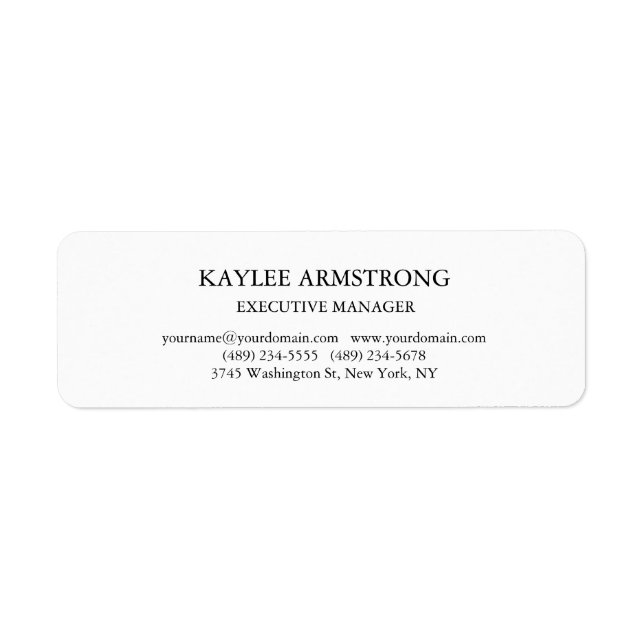 Stylish Classical Plain Simple White Professional Return Address Label (Front)