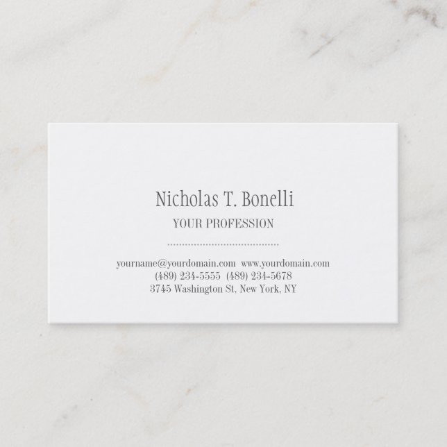 Stylish Classical White Elegant Plain Simple Business Card (Front)