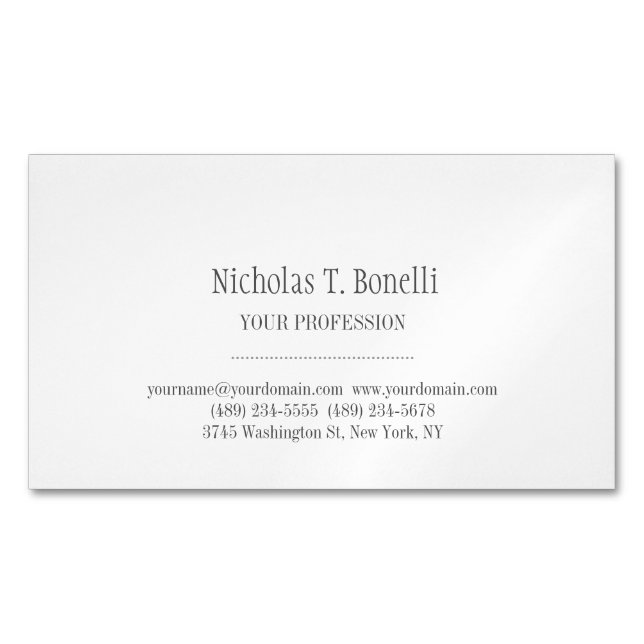 Stylish Classical White Elegant Plain Simple Magnetic Business Card (Front)