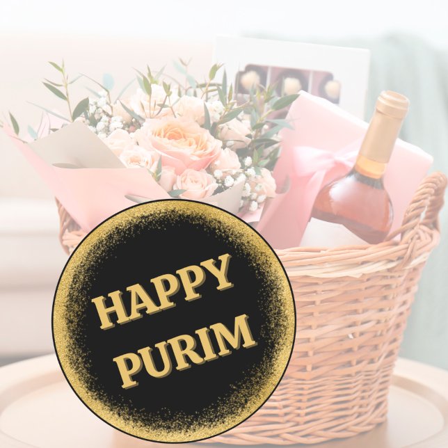 Stylish Classy Gold Glitter Happy Purim  Classic Round Sticker (Creator Uploaded)