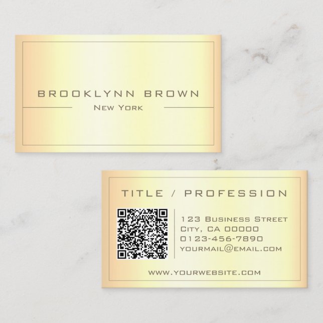 Stylish Classy Light Gold Gradient with QR Code Business Card (Front/Back)
