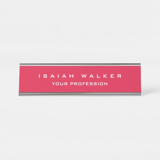 Stylish Classy Plain Unique Special Crimson Red Desk Name Plate (Front)