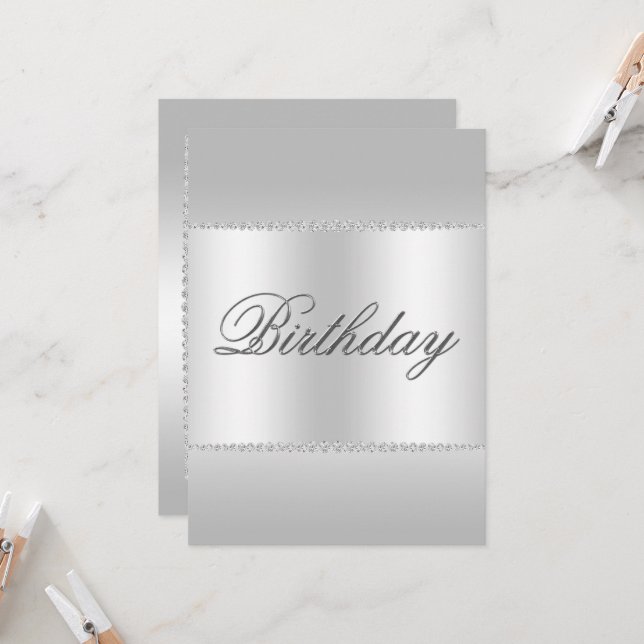 Stylish Classy Silver & Gems Birthday Invitation (Front/Back In Situ)