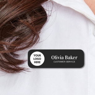 Stylish Clean Simple Black Business Logo Employee Name Tag