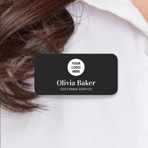 Stylish Clean Simple Black Business Logo Employee  Name Tag