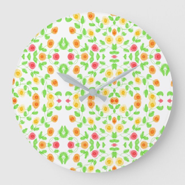 Stylish Clock In Butter Yellow Floral Pattern (Front)