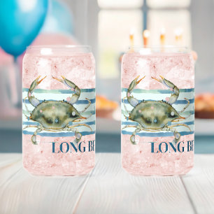 STYLISH COASTAL BEACH TOWN, WATERCOLOR CRAB ART CAN GLASS