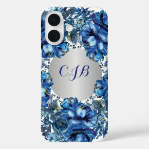 Stylish Cobalt Blue Floral  iPhone 16 Case