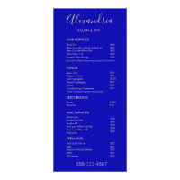 Stylish Cobalt Blue Salon Service Menu