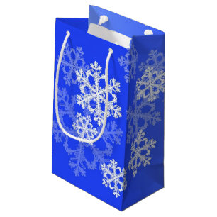 Stylish Cobalt Blue Snowflakes Modern Christmas  Small Gift Bag
