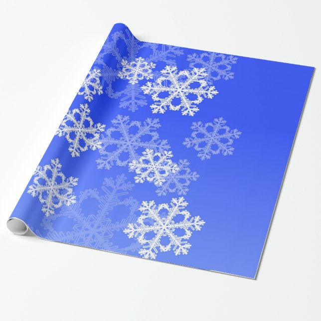 Stylish Cobalt Blue Snowflakes Modern Christmas  Wrapping Paper (Unrolled)