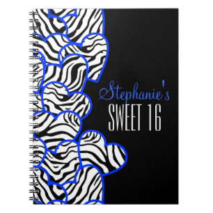 Stylish Cobalt Sweet 16 Zebra Heart Design Name  Notebook