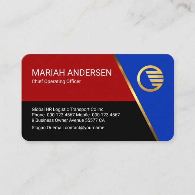Stylish Colorful Blue Trapezium Business Owner Card (Front)