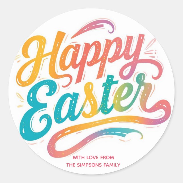 Stylish Colorful Floral Happy Easter Classic Round Sticker (Front)
