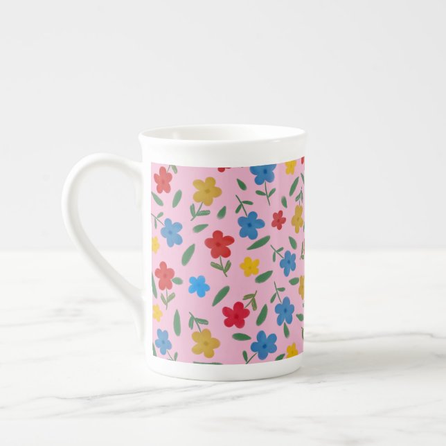 STYLISH COLORFUL FLOWERS PATTERN BONE CHINA MUG (Left)