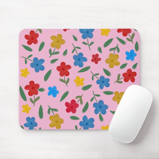 STYLISH COLORFUL FLOWERS PATTERN MOUSE PAD (With Mouse)