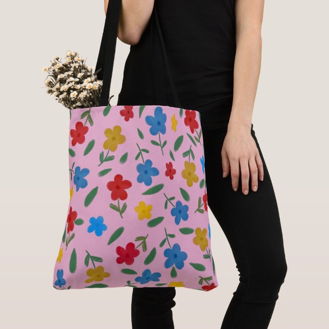 STYLISH COLORFUL FLOWERS PATTERN TOTE BAG (Close Up)