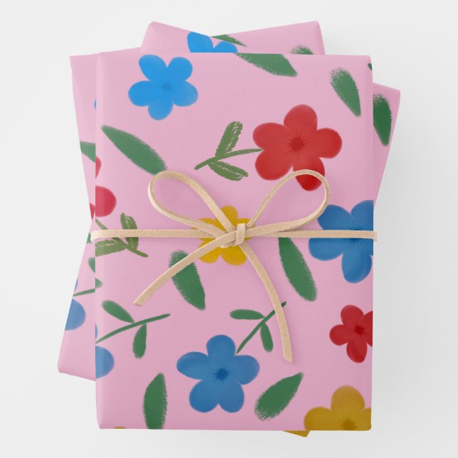 STYLISH COLORFUL FLOWERS PATTERN WRAPPING PAPER SHEET (In situ)