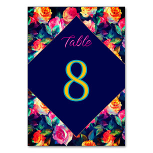 Stylish Colorful flowers wedding Table Number