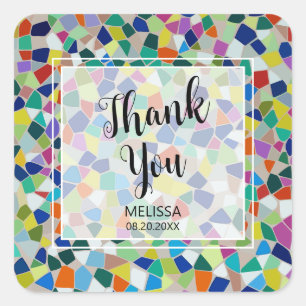 Stylish Colorful Rainbow Mosaic Thank You Square Sticker