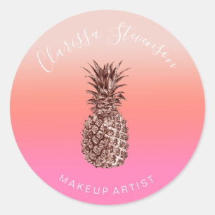 Stylish colorful rose gold pineapple pink makeup classic round sticker