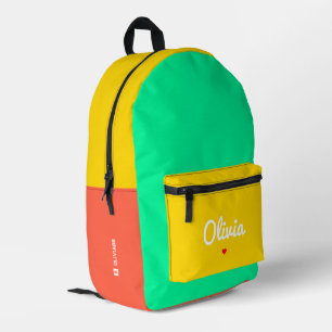 Stylish Colour Block Orange Yellow Green Printed Backpack