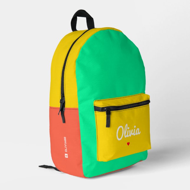 Stylish Colour Block Orange Yellow Green  Printed Backpack (Back Corner Left)
