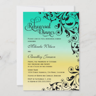Stylish Colour Ombre and Swirls Rehearsal Dinner Invitation