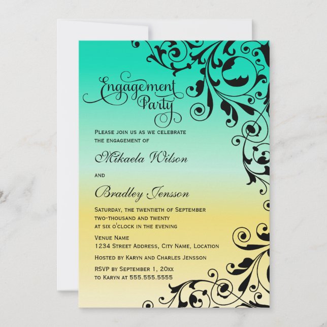 Stylish Colour Ombre Swirls Engagement Party Invitation (Front)
