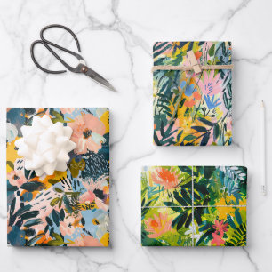 Stylish Colourful Abstract Botanical Art Pattern Wrapping Paper Sheet