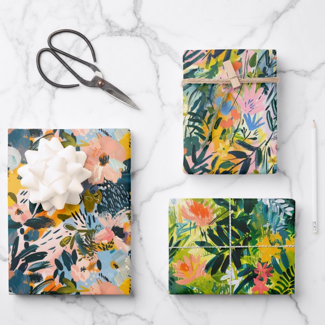 Stylish Colourful Abstract Botanical Art Pattern Wrapping Paper Sheet (Front)