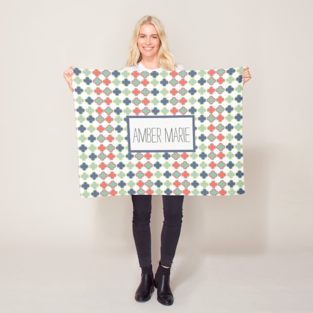 Stylish Colourful Abstract Geometric Pattern Name Fleece Blanket (In Situ)