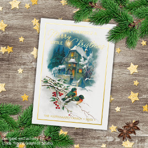 Stylish Colourful Antique Seasons Greetings Gold Foil Holiday Card