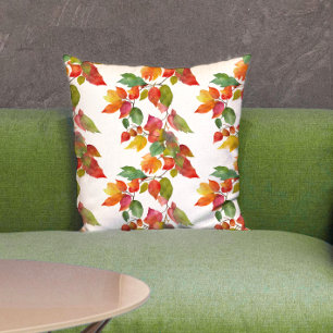 Stylish Colourful Autumn Leaves Watercolor Pattern Cushion