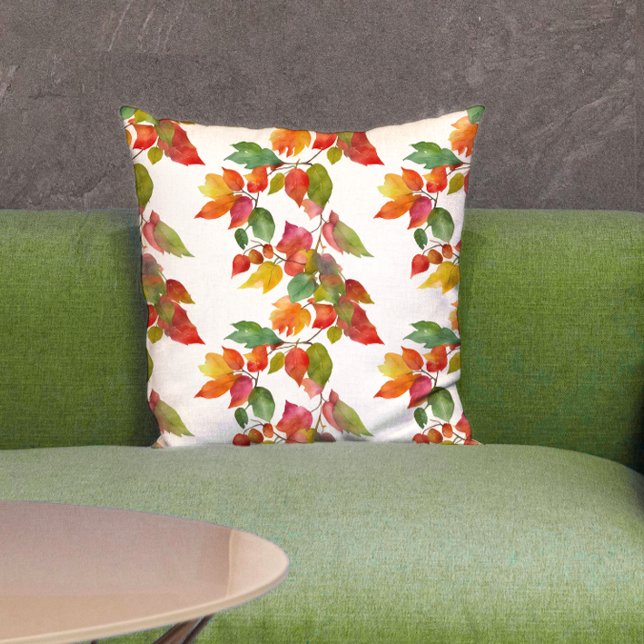 Stylish Colourful Autumn Leaves Watercolor Pattern Cushion (Creator Uploaded)