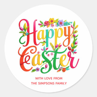 Stylish Colourful Floral Happy Easter Classic Round Sticker