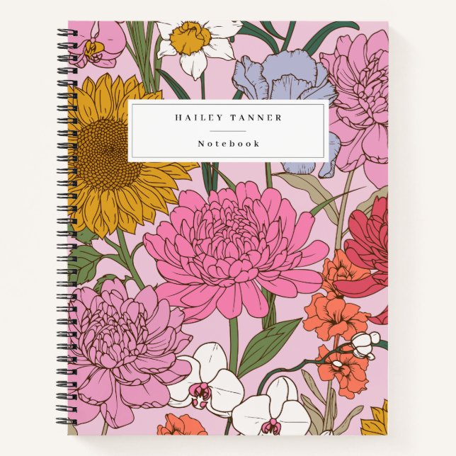 Stylish Colourful Flower Botanical Chic Floral Notebook (Front)