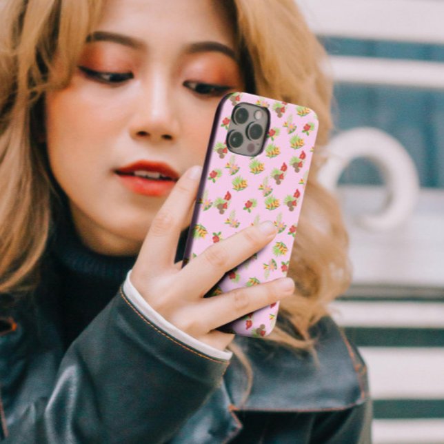 Stylish colourful flower pattern on pink backgroun Case-Mate iPhone case (Creator Uploaded)