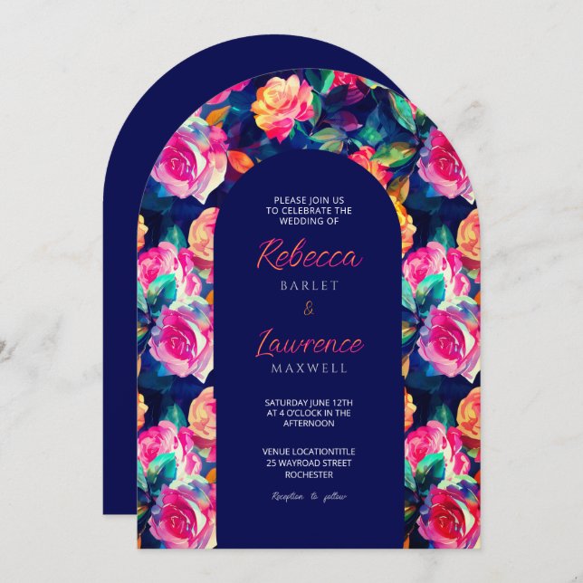 Stylish Colourful flowers wedding arch invitation (Front/Back)