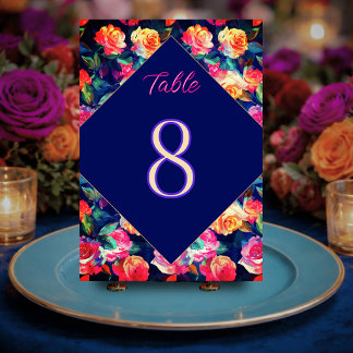 Stylish Colourful flowers wedding Table Number