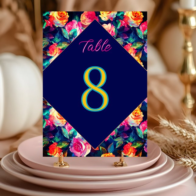 Stylish Colourful flowers wedding Table Number (Creator Uploaded)