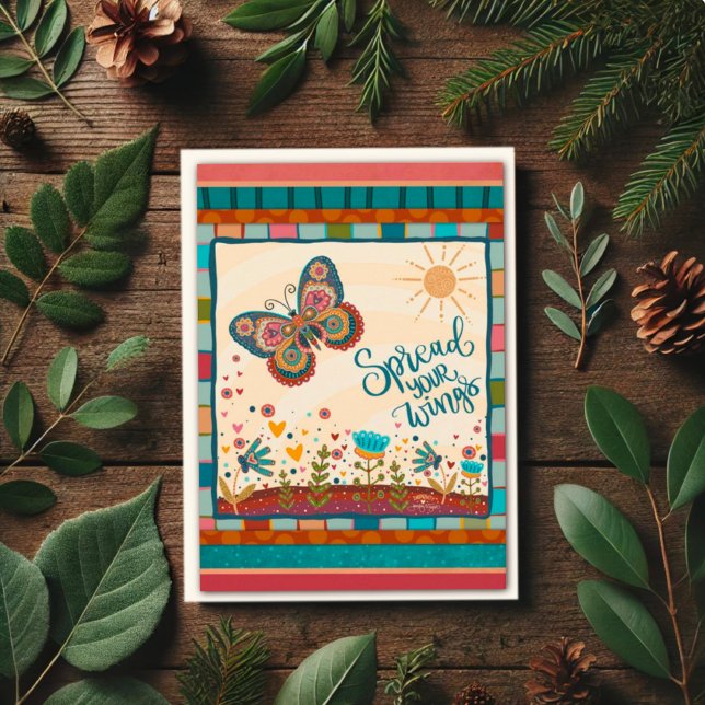 Stylish Colourful Folk Fun Butterfly Grad Card (Creator Uploaded)