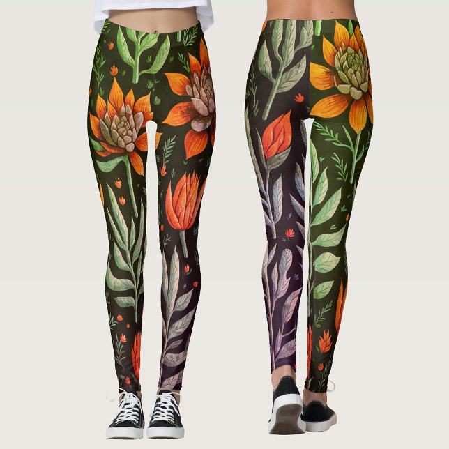 Stylish Colourful Garden Succulents Floral Pattern Leggings (Creator Uploaded)