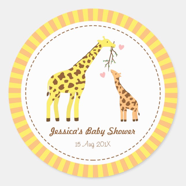 Stylish Colourful Giraffe Calf Baby Shower Party Classic Round Sticker (Front)