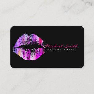 Stylish Colourful Lips Makeup Artist Plain Black Business Card